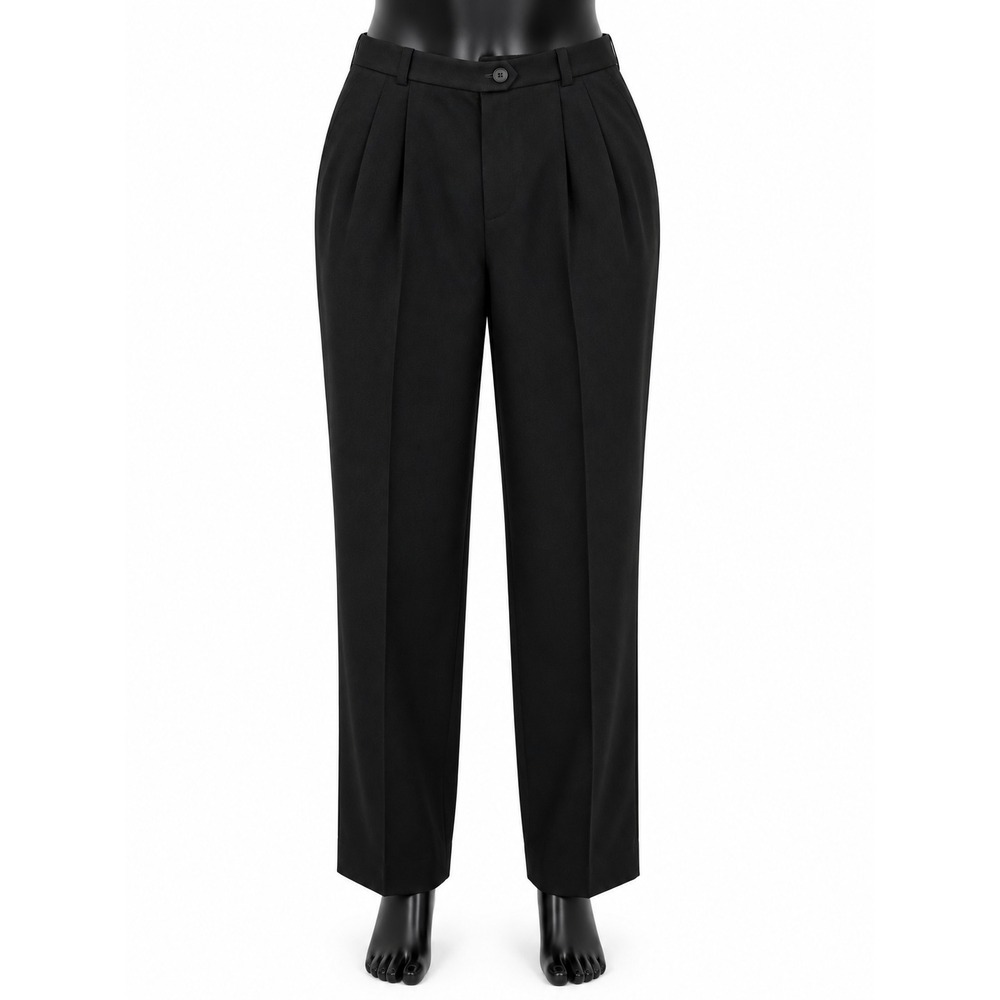 Talbots Womens 12 Black 100% Wool Pleated Straight Leg Dress Pants Trousers USA